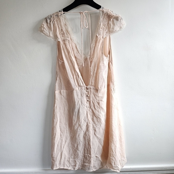 New Zara Limited Edition Embroidered Beaded Lace Blush Slip Mini Dress NWT Large - Picture 10 of 16